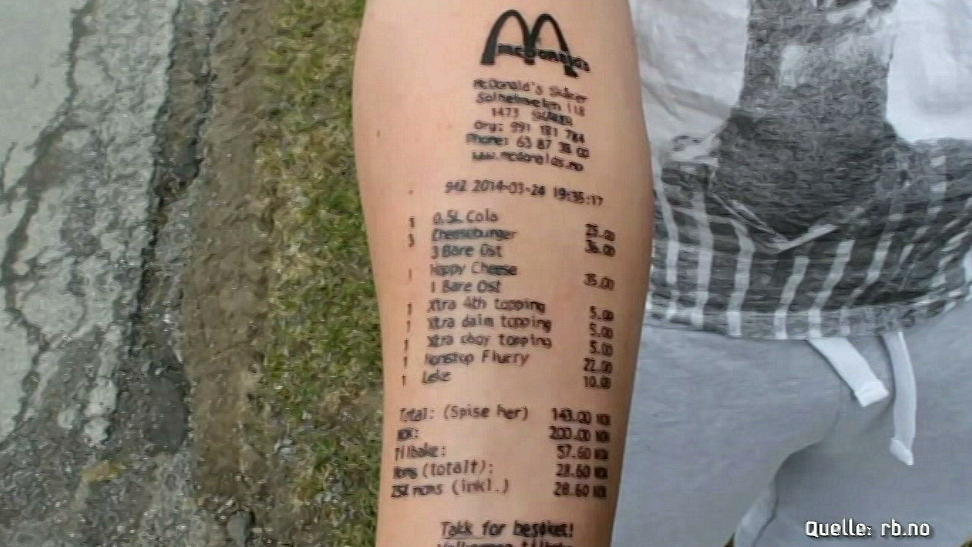 McDonald'sTattoo Stian trägt seine Rechnung nun auf dem Arm RTL.de